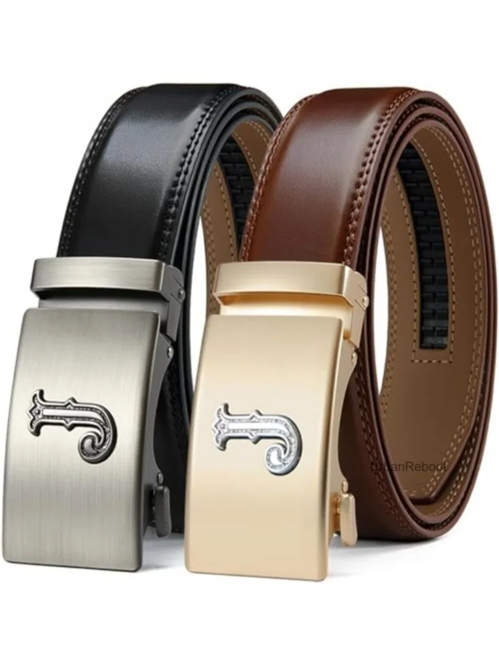 Men's Genuine Leather Ratchet Belt 2 Pack Adjustable Micro-Adjustable